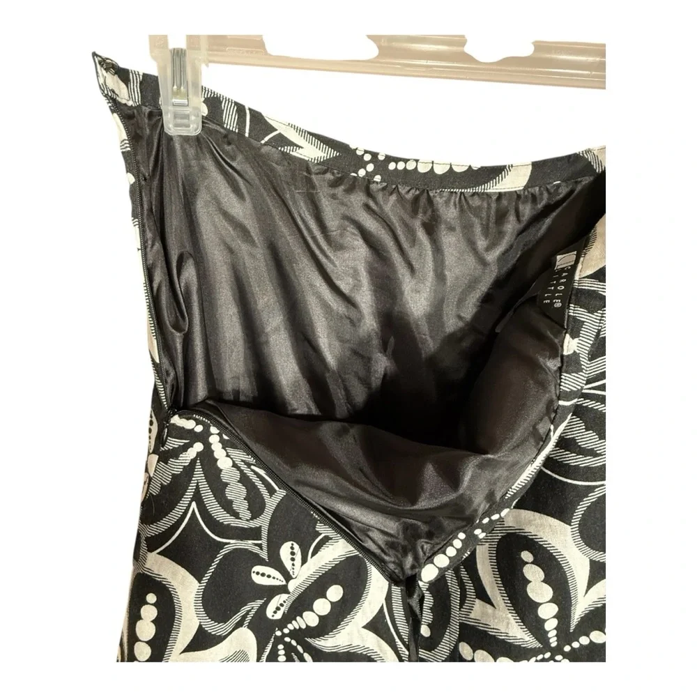 Carole Little Black & White Floral Print A-Line Linen Blend Midi Skirt Size 12